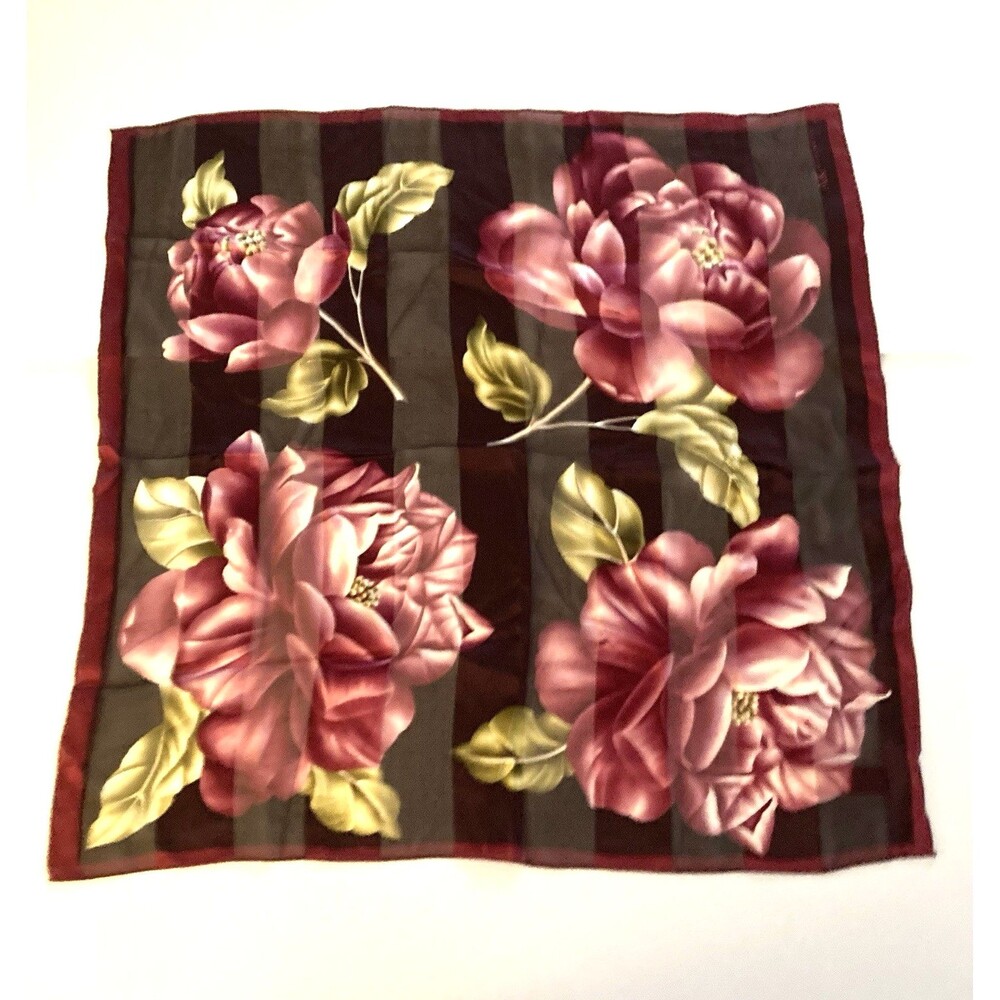 Anne Klein Vintage Silk Floral Scarf Square 20" Brown Burgundy Quiet Luxury